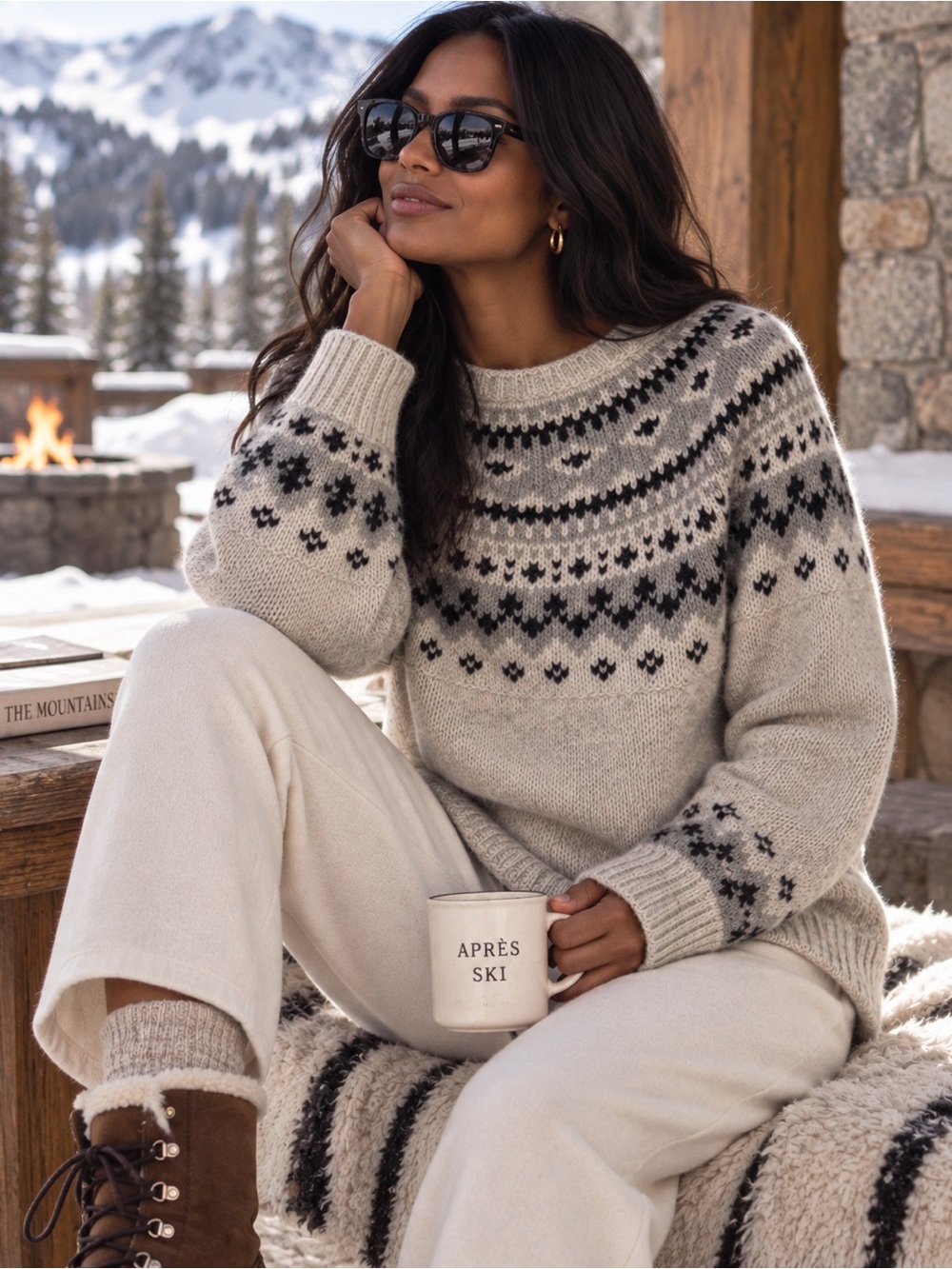 L.L.Bean 100% Lambswool Fair Isle Nordic Sweater Gray Black Womenβs Medium